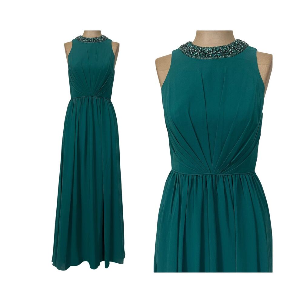 Ieena Mac Duggal Maxi Gown Green Jewel Neckline A-line Formal Dress New